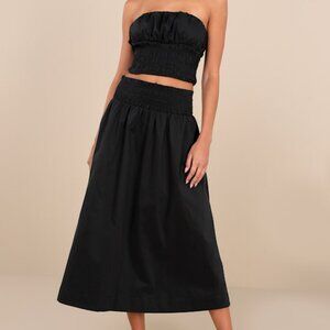 Lulus Modern Sweetheart Black Smocked Waist Midi Skirt - Size XL
